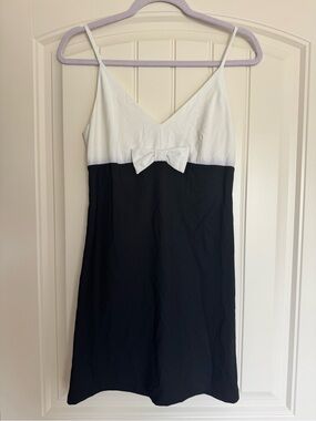 Macy's Black and White Bow-Front Mini Slip Dress